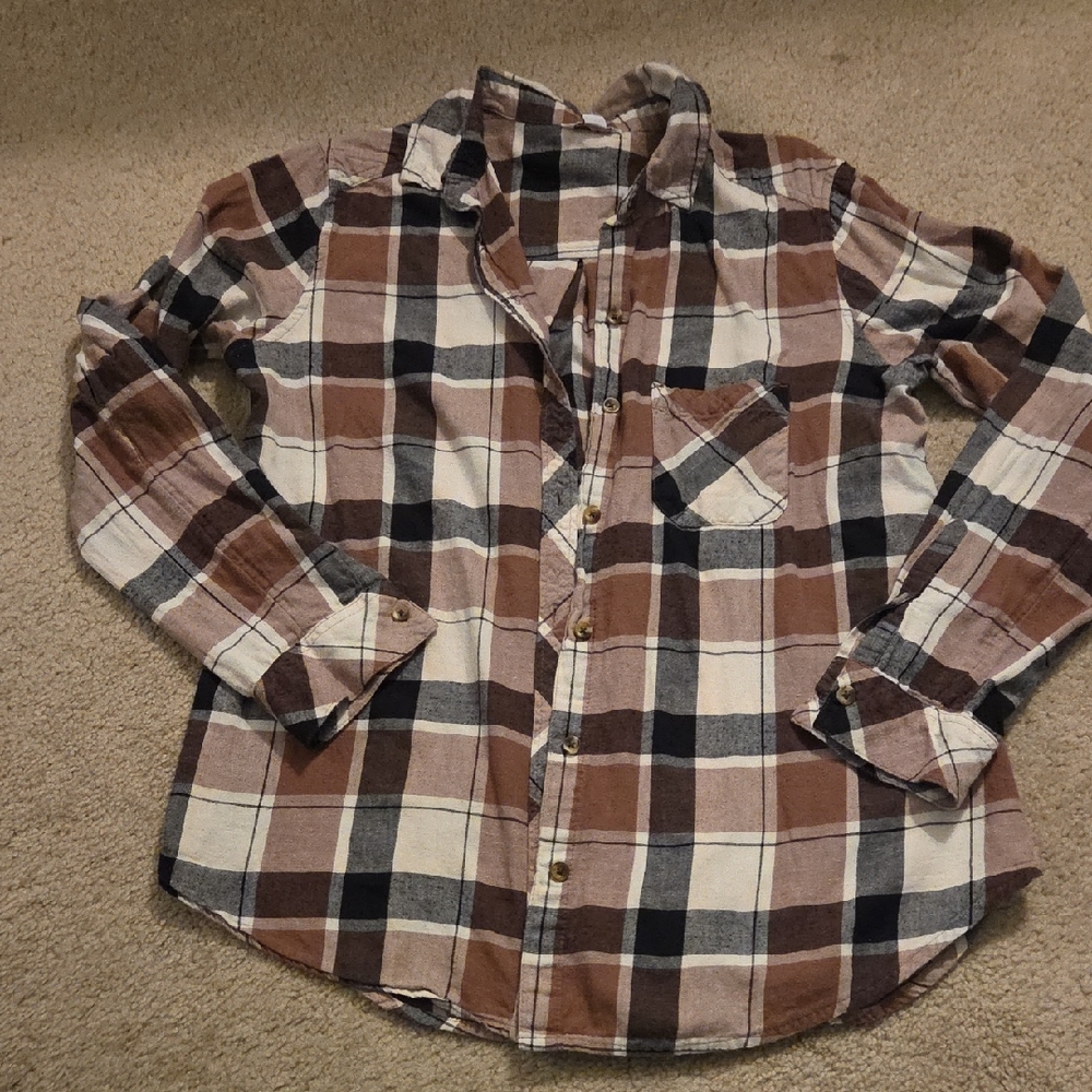 Sonoma Brown Plaid Button Down Shirt